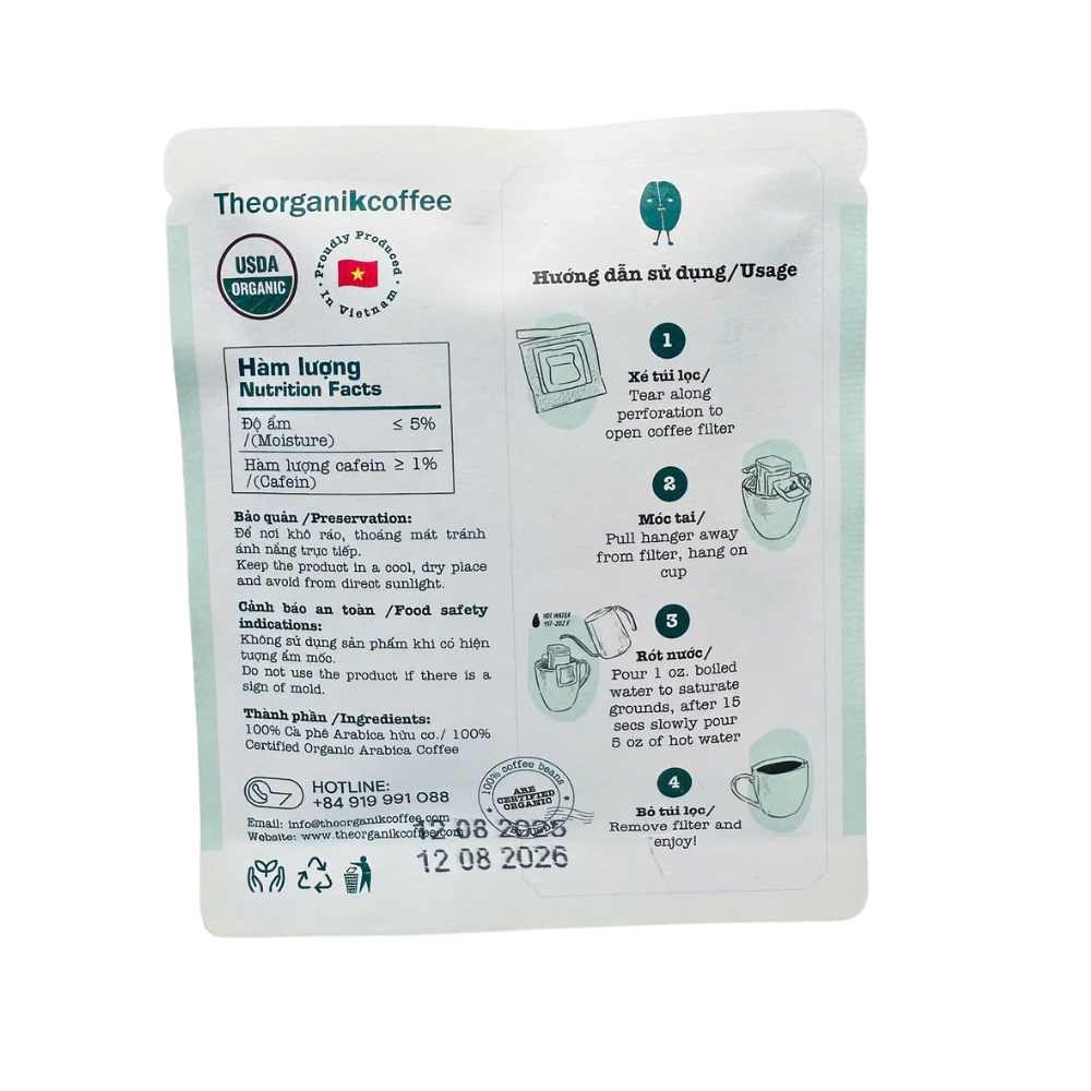 Organic drip coffee 100% Arabica| Single Bag