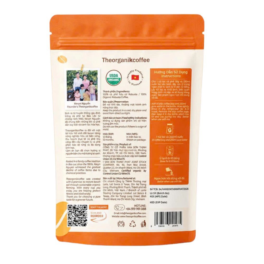 Organic cold brew coffee bag